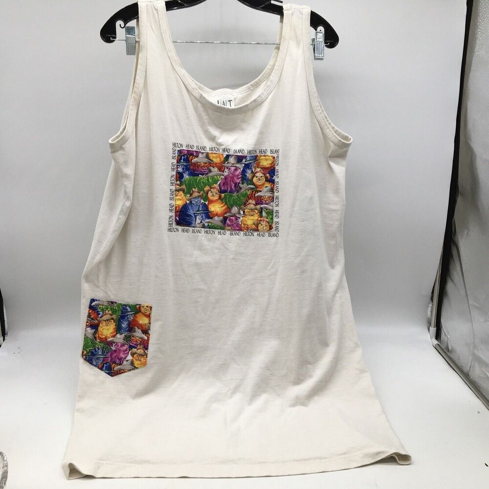 Vintage HILTON HEAD ISLAND Swimsuit Cover Up Cats In Hats  Made in the USA Large